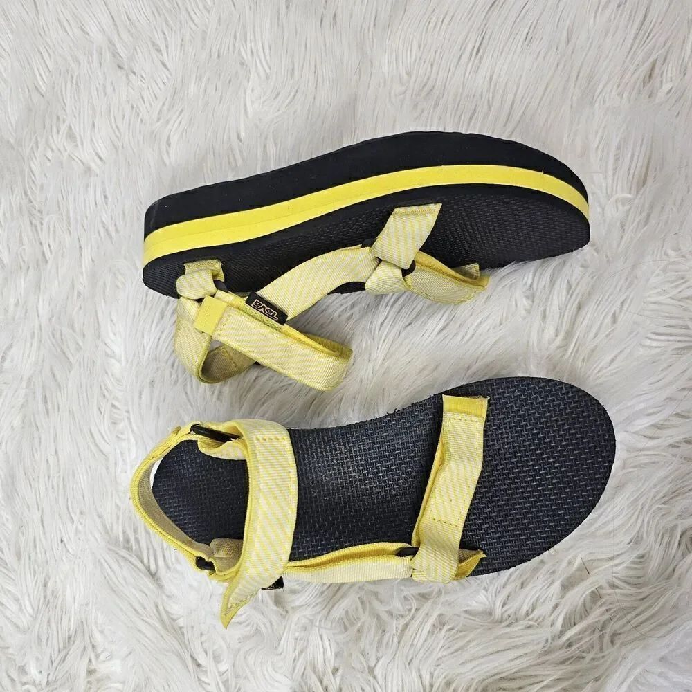 Teva Sandals Yellow Black Pool Shoes Platform Flatform Universal Candy Stripe 9